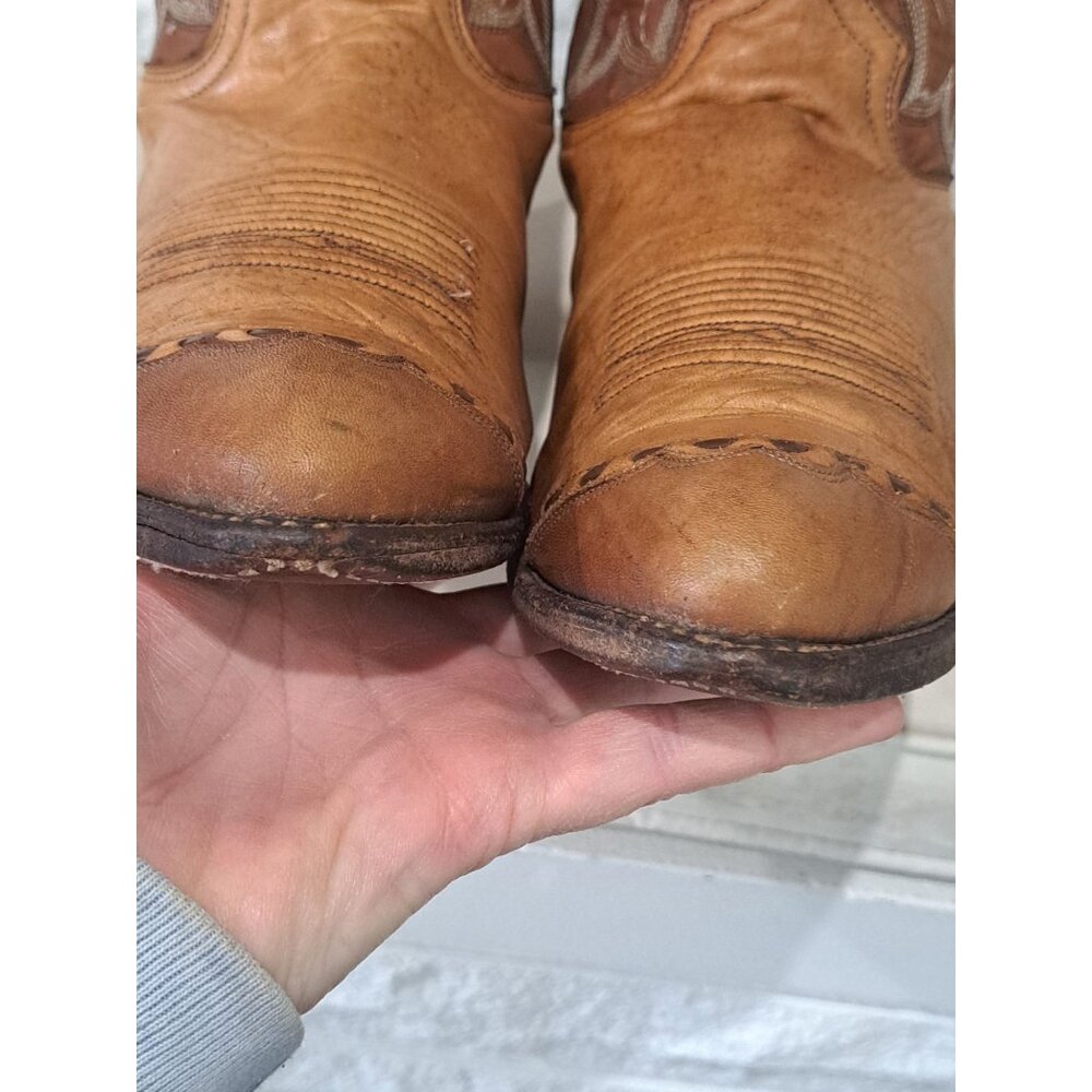 Dan Post Mens Brown Leather Western Cowboy Boots  Embroidered Scalloped Toe 9D - Picture 11 of 13